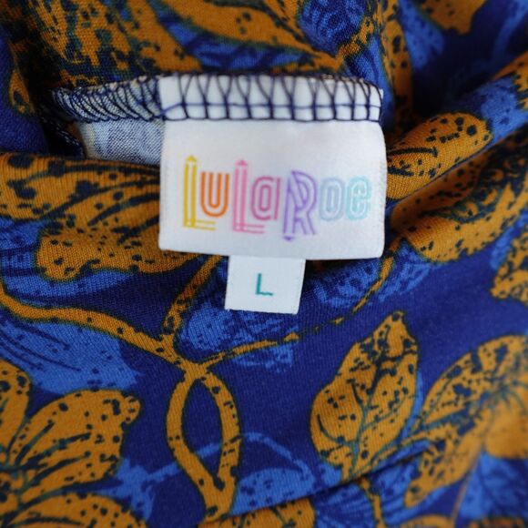 LuLaRoe Azure Skirt Women Size Large Floral Blue Orange Stretch Flowy A-Line AOP - Picture 3 of 9